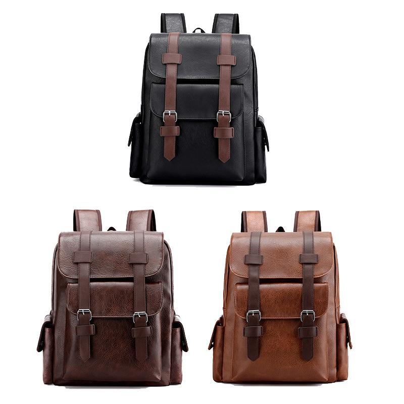 Large Capacity Pu Leather Laptop Backpack For Travel & School - Black