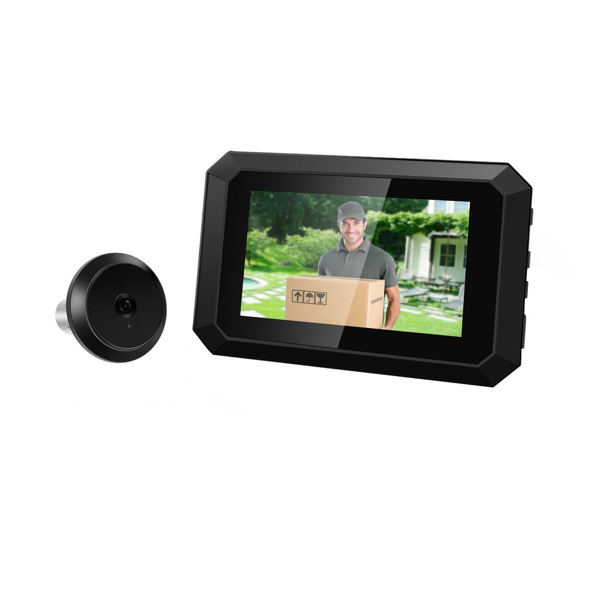 1080P Smart Digital Door Viewer With Night Vision - 3.97 Inch Wide Angle - Black