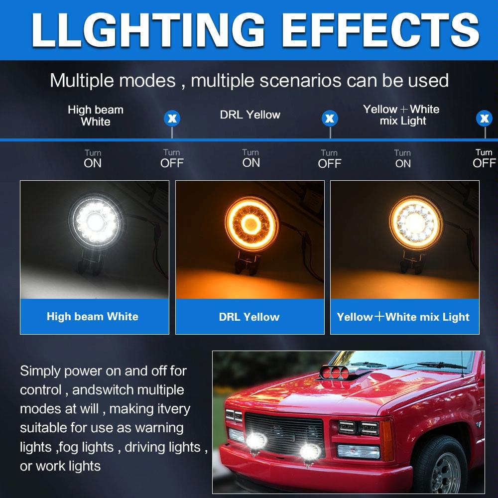 1 Pair 4 Inch Round Double Circle Angel Eye Work Light Black