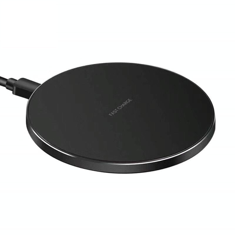 15W Round Wireless Charger Fast Charge - Black + Black Surface