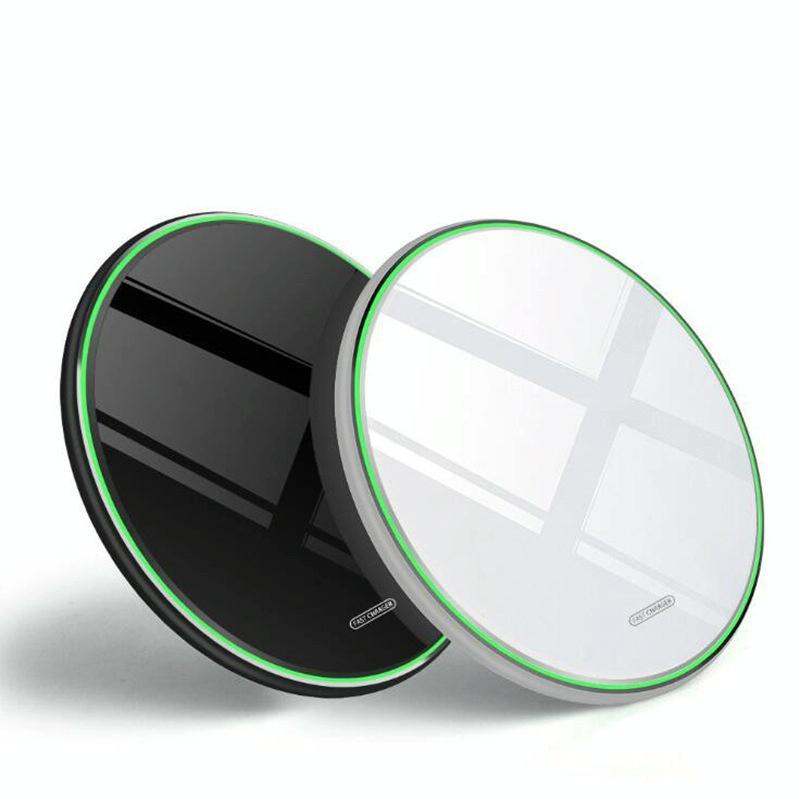 15W Round Wireless Charger Fast Charge - Black + Black Surface