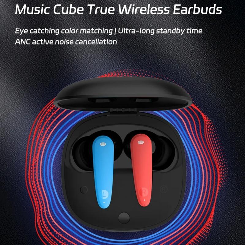 Wireless Noise-cancelling Bluetooth Earbuds - Music Cube - Red Blue