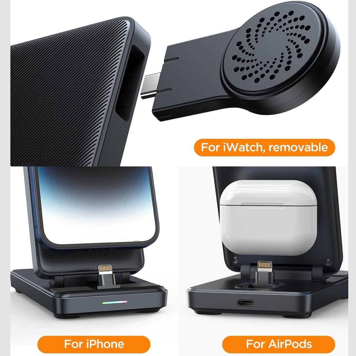 4 In 1 Wireless Charging Stand For Iphone / Airpods / Apple Watch Black