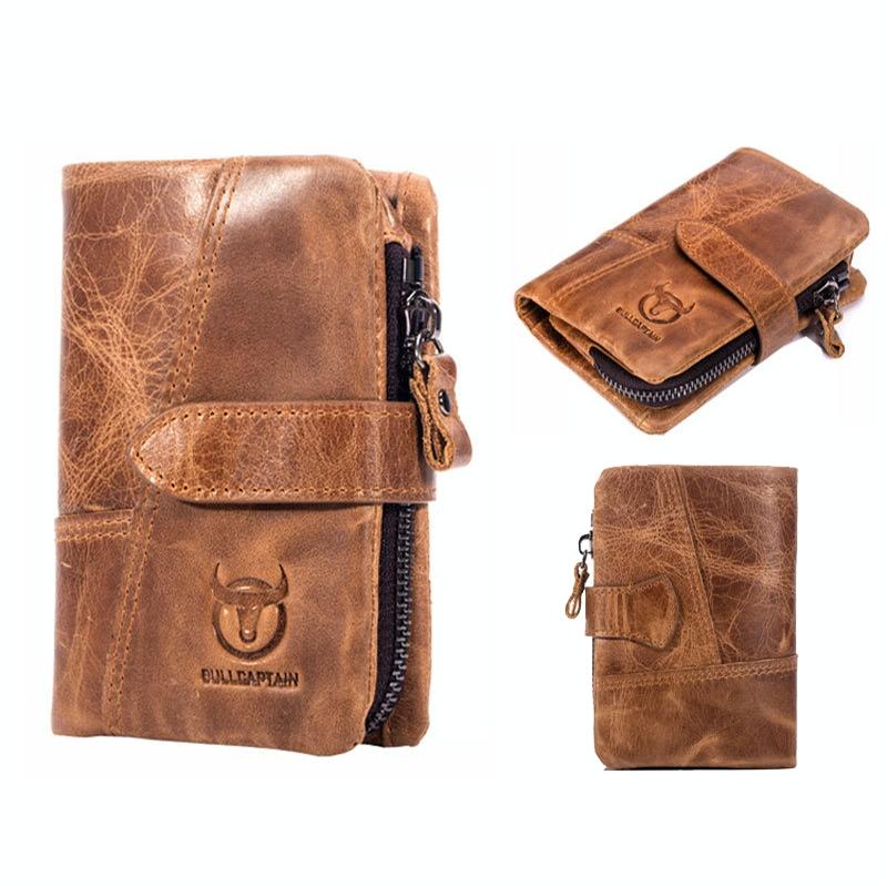 Men Vertical Cowhide Wallet with Rfid Blocking - Coffee