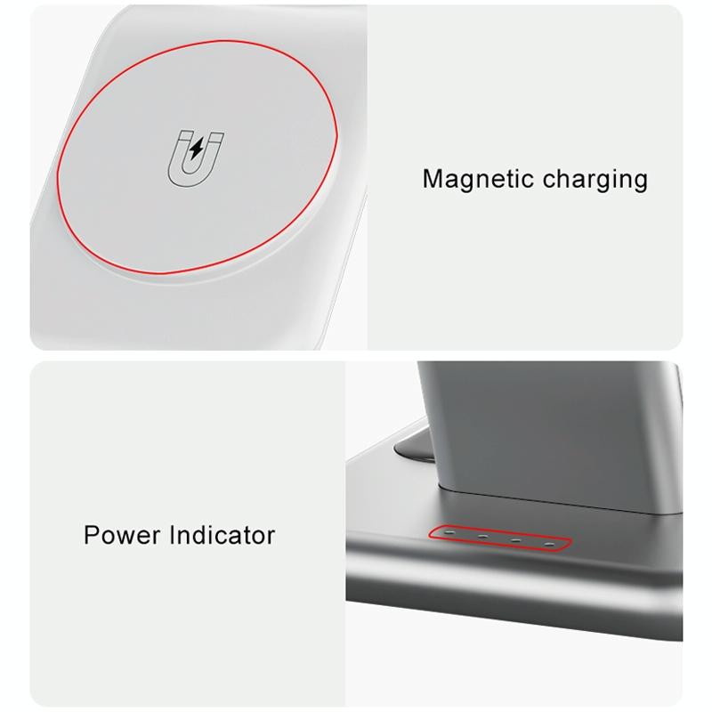 15W 3 In 1 Magnetic Wireless Charger - White
