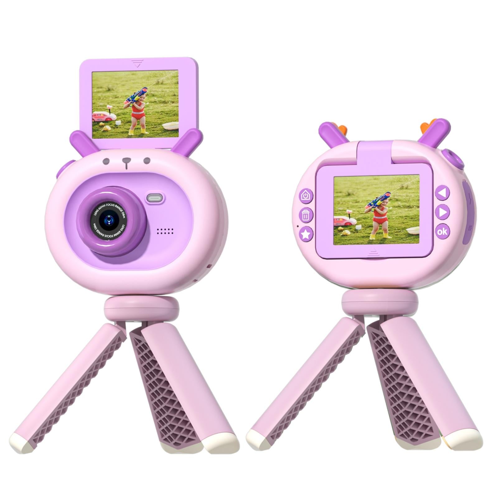180-degree Flip-screen Cartoon Digital Camera with Stand 2.4-inch 1080p Hd - Violet