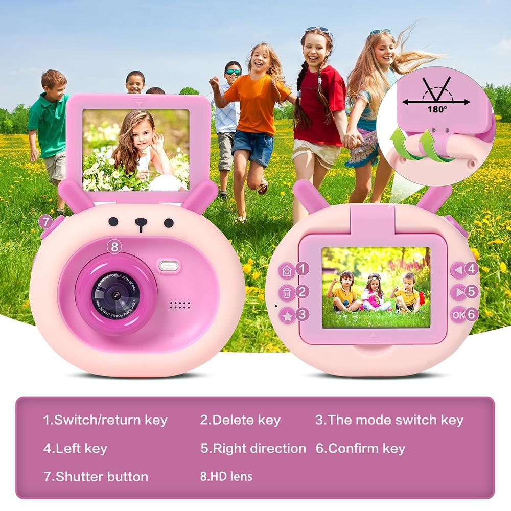 180-degree Flip-screen Cartoon Digital Camera with Stand 2.4-inch 1080p Hd - Violet