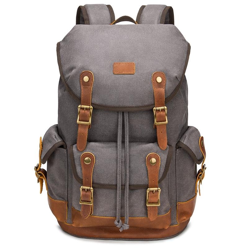 Travel-ready Retro Canvas Backpack - Spacious Design - Gray