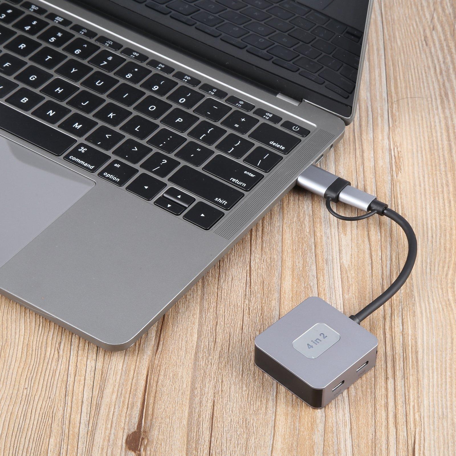 4-In-2 Usb + Usb-C 4 Port Hub Adapter Grey