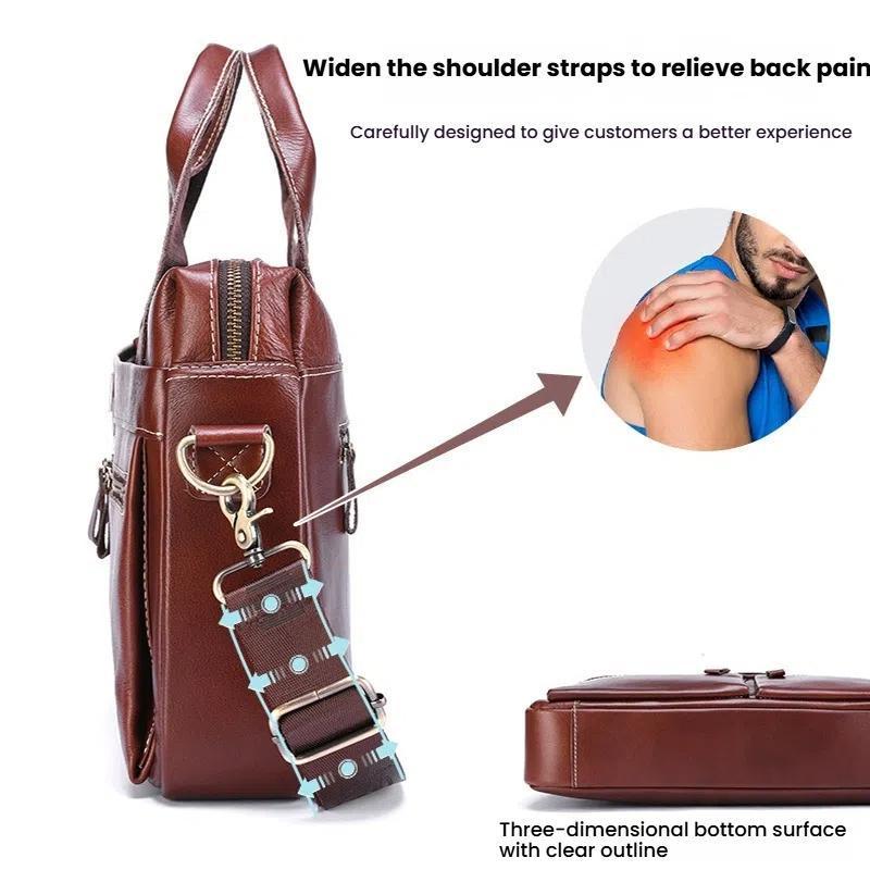 Large Capacity Retro Cowhide Briefcase - Coffee