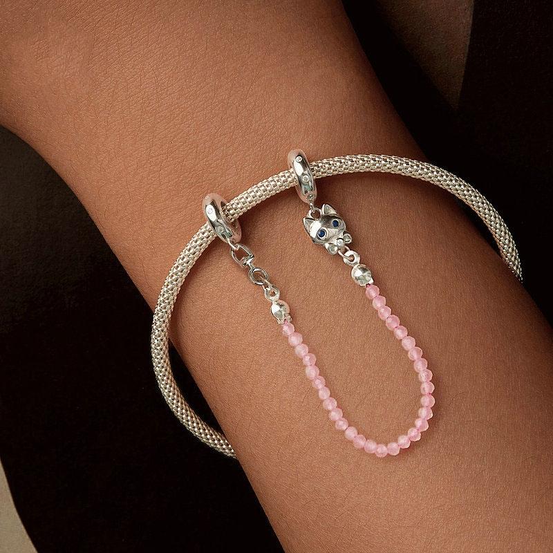 925 Sterling Silver Platinum Plated Cat Safety Chain Pendant