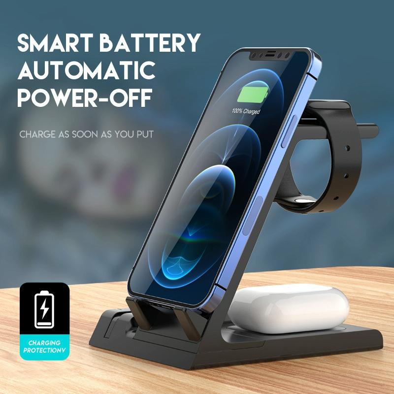 6 In 1 Wireless Charging Stand With Usb C Port & 8 Pin Cable - Black