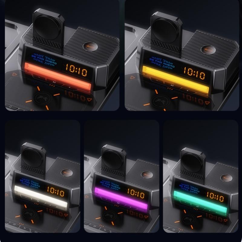 5 In 1 Magnetic Wireless Charger Stand With Clock & Speaker - Black