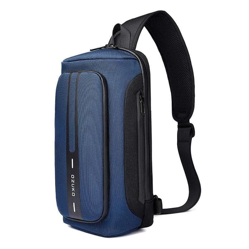 Waterproof Men Business Chest Bag With Usb Charging Port Anti Theft Shoulder Messenger Bag - Dark Blue