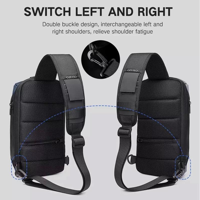 Waterproof Men Business Chest Bag With Usb Charging Port Anti Theft Shoulder Messenger Bag - Dark Blue