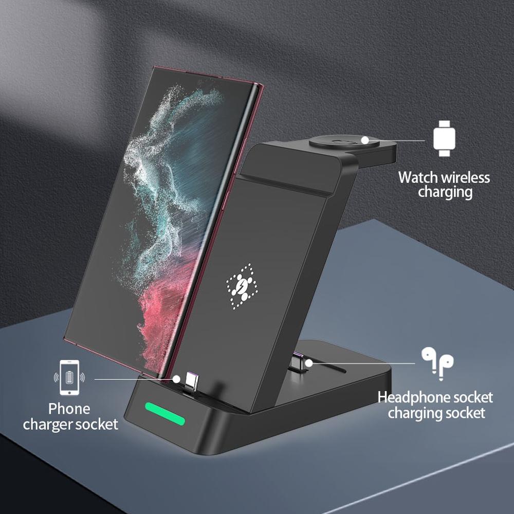 18W 3 In 1 Vertical Charging Stand For Samsung Watch And Galaxy Buds - White