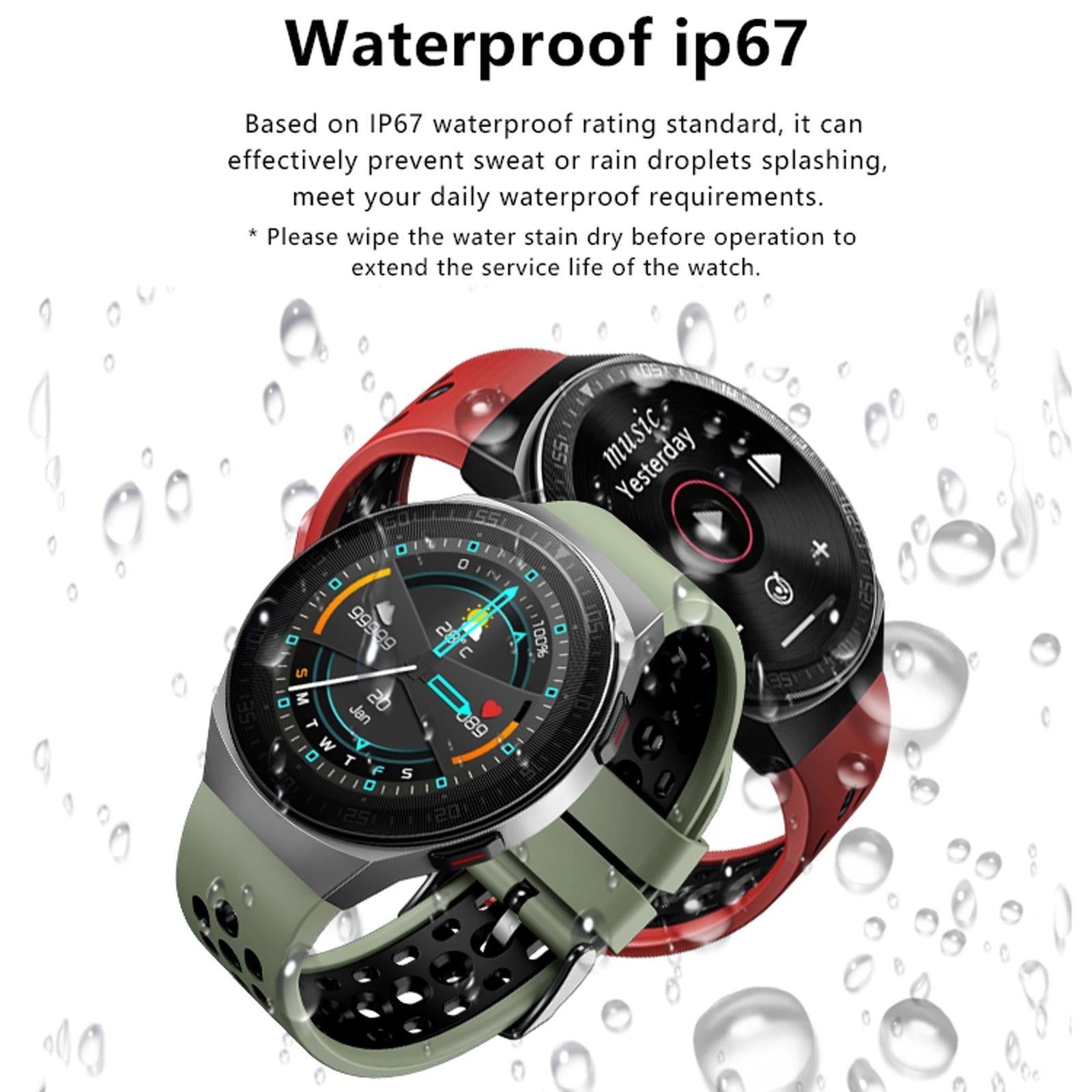 1.28 Inch Ip67 Waterproof Smart Watch With Bluetooth Call Sleep & Heart Rate Monitoring - Black