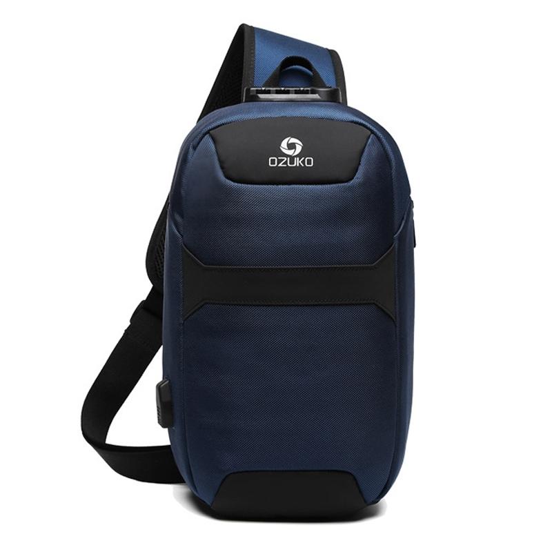 Waterproof Anti Theft Chest Bag With Usb Port Men Outdoor Messenger Bag Dark Blue