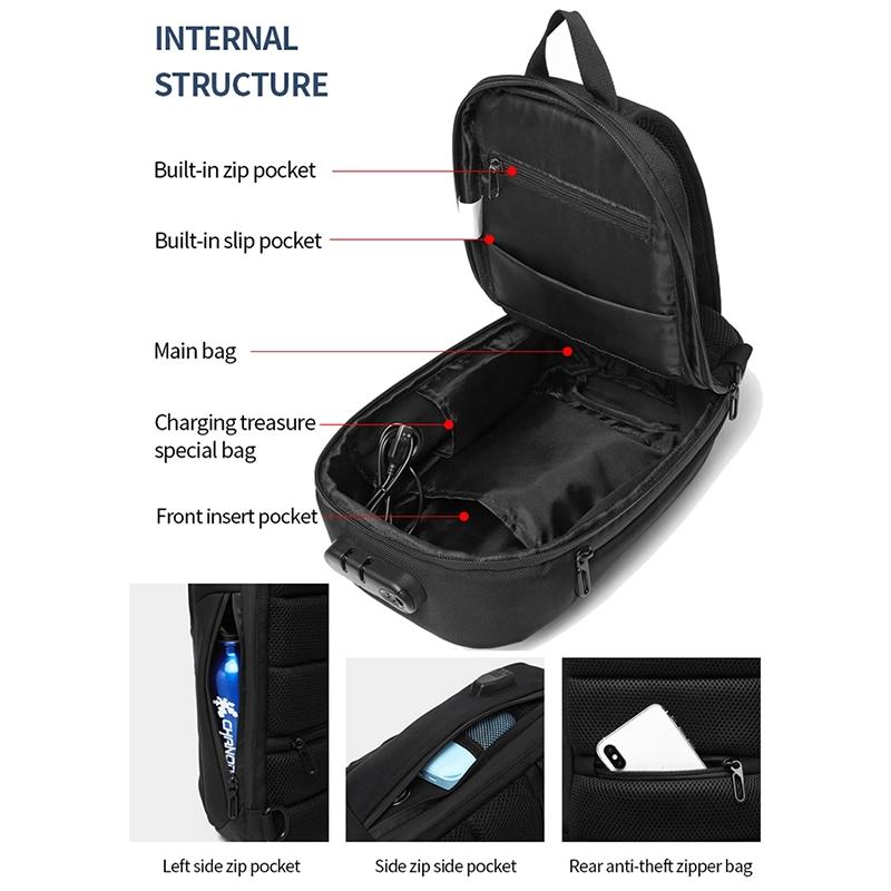 Waterproof Anti Theft Chest Bag With Usb Port Men Outdoor Messenger Bag Dark Blue