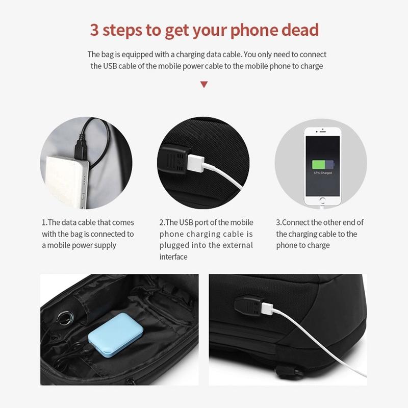 Waterproof Anti Theft Chest Bag With Usb Port Men Outdoor Messenger Bag Dark Blue