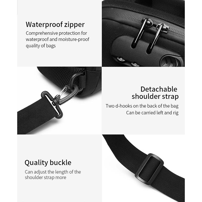 Waterproof Anti Theft Chest Bag With Usb Port Men Outdoor Messenger Bag Dark Blue