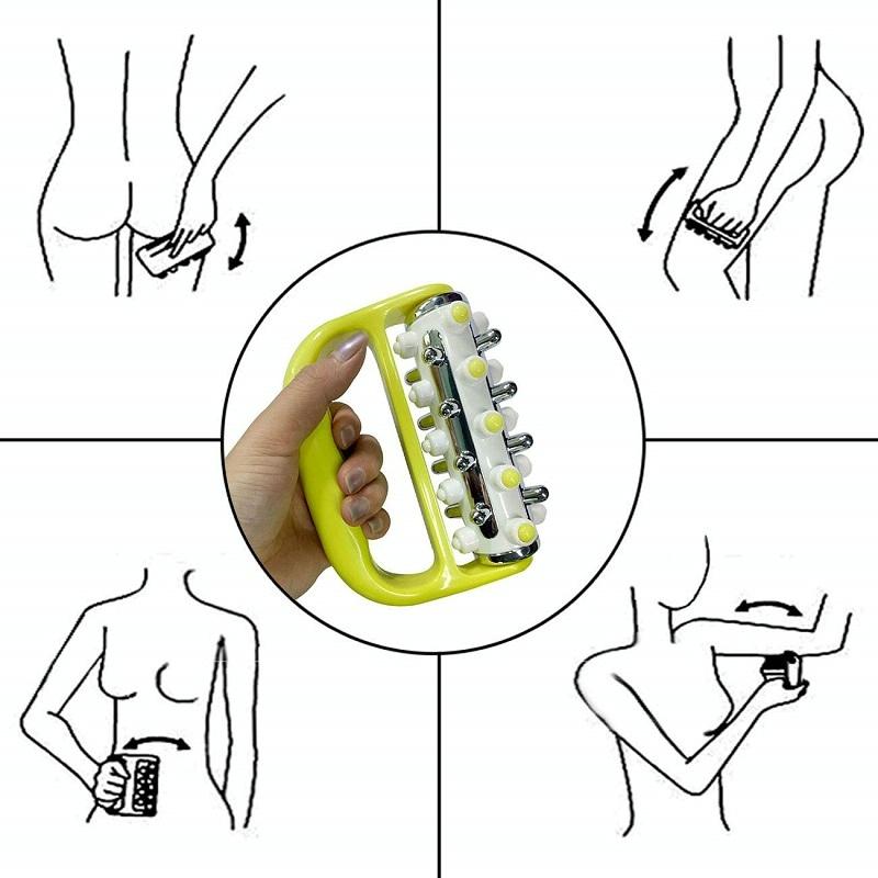 Curved Handheld Roller Massager 5 Rows Soothing Relief - Yellow