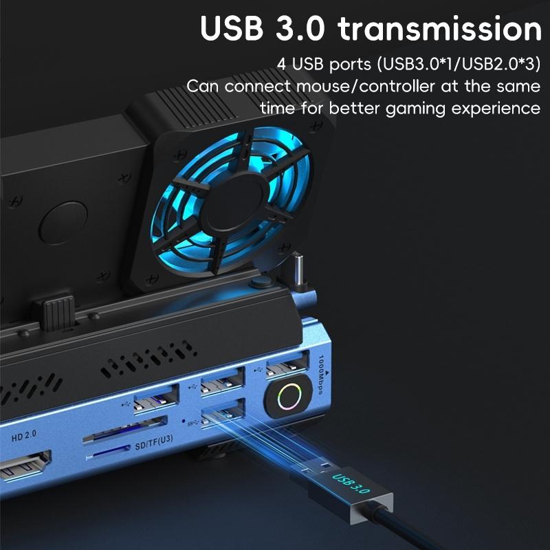 10-In-1 Usb-C Gaming Dock With Detachable Fan - Blue / Black