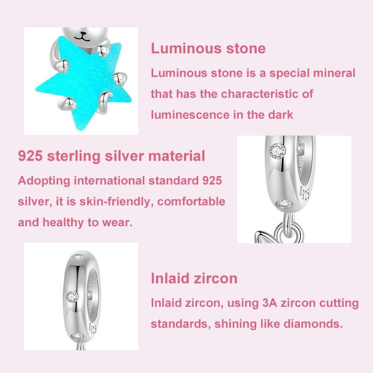 925 Sterling Silver Platinum Plated Luminous Cat Star Pendant