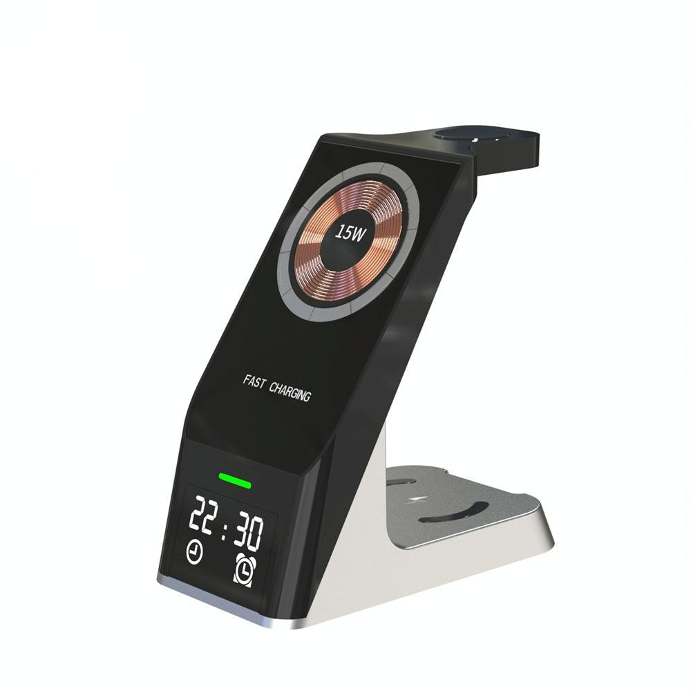 15W 6 In 1 Magnetic Wireless Charger With Clock For Iwatch / Airpods
