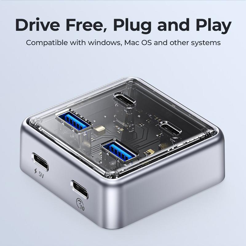4-Port Usb 3.0 Hub Converter Compact Silver