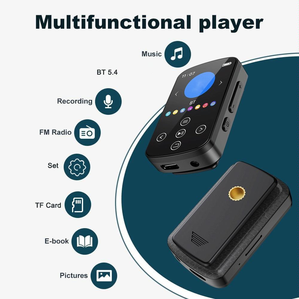 Touch Screen Mp3 Bluetooth Music Player 128Gb Memory Hifi Sports Clip - No Tf Card