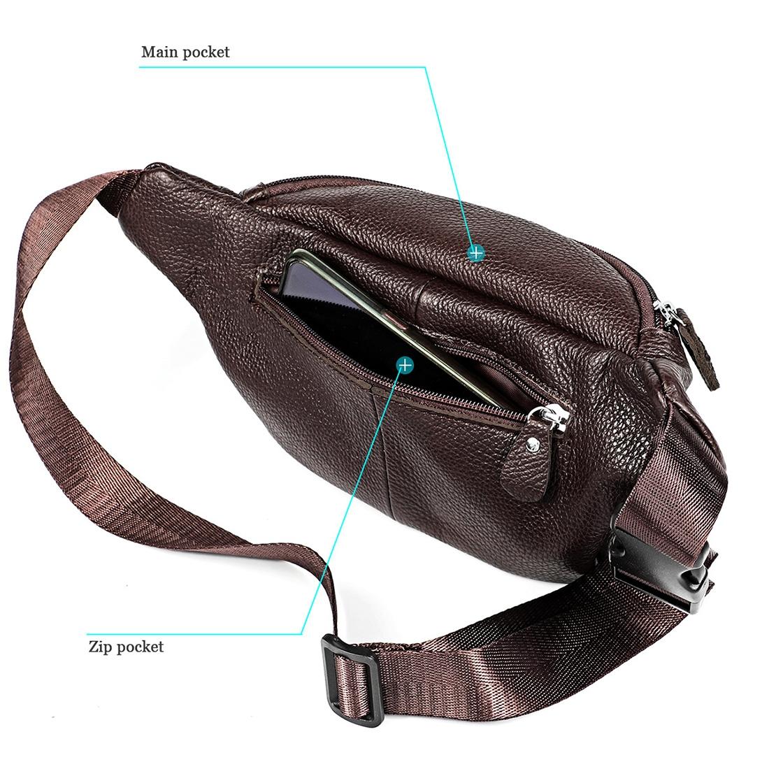 Outdoor Leather Shoulder Bag For Sports & Phone - Coffee