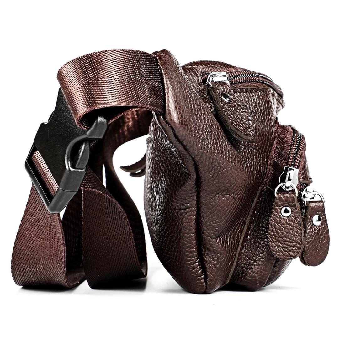 Outdoor Leather Shoulder Bag For Sports & Phone - Coffee