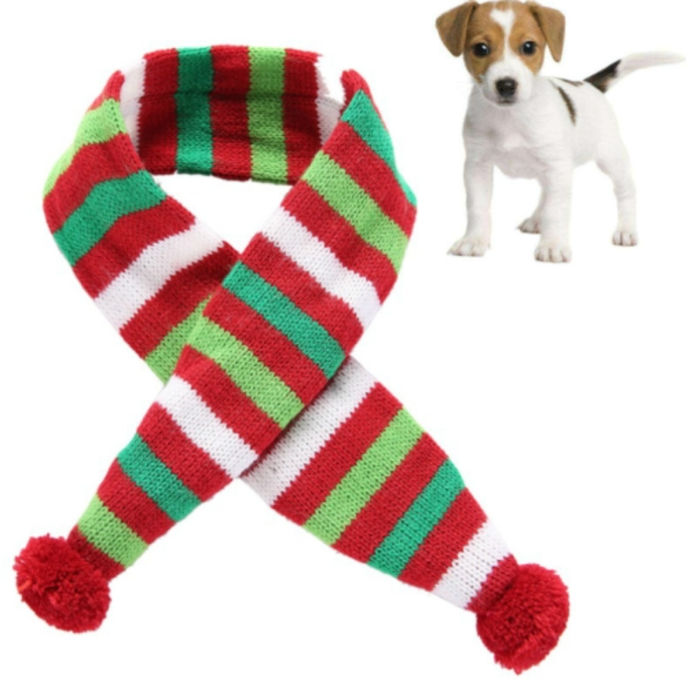 Dog Scarf Christmas Pet Accessories Winter Warmth Pet Scarf - Size Xs Red And Green Stripes