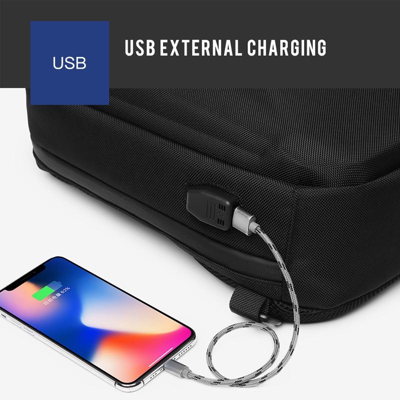 Waterproof Men Chest Bag Usb Charging Port Anti Theft Oxford Cloth Messenger Bag - Navy Blue