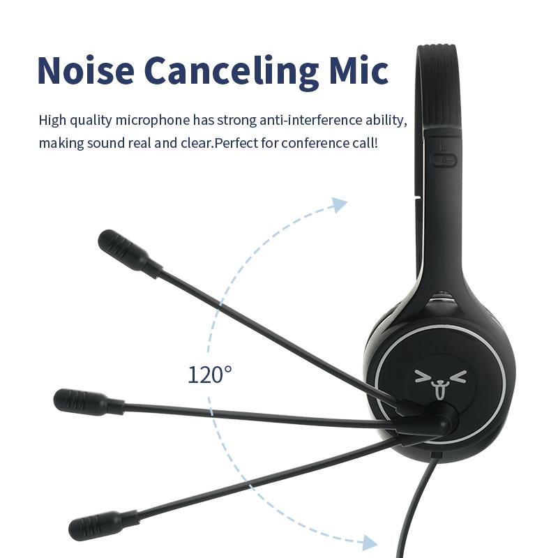 Long Wired Gaming Headset Noise Cancelling 3.5Mm Interface Black