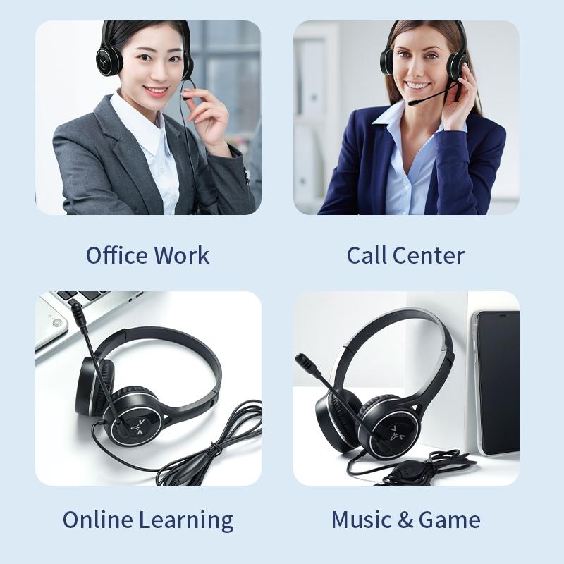 Long Wired Gaming Headset Noise Cancelling 3.5Mm Interface Black