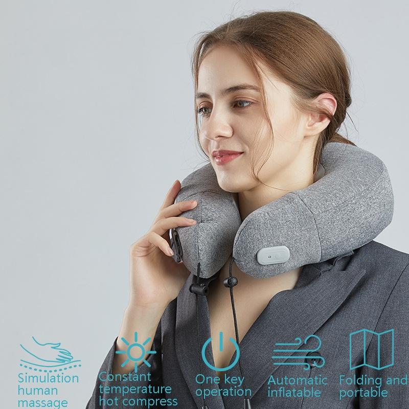 Gray Inflatable Neck Massager Pillow For Cervical Spine