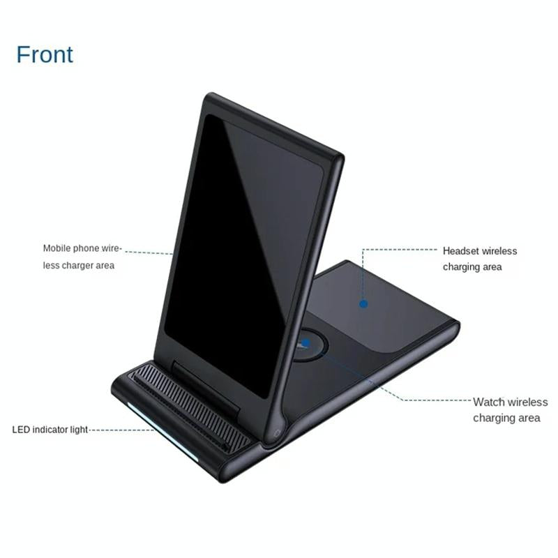 15W Foldable 3 In 1 Wireless Charger Black