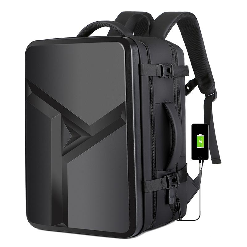 Waterproof Expandable Hard Shell Backpack with Usb Charging - Large Capacity Black - 161 Light Grey