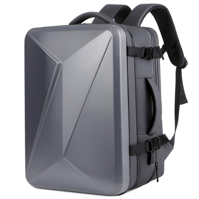 Waterproof Expandable Hard Shell Backpack with Usb Charging - Large Capacity Black - 161 Light Grey