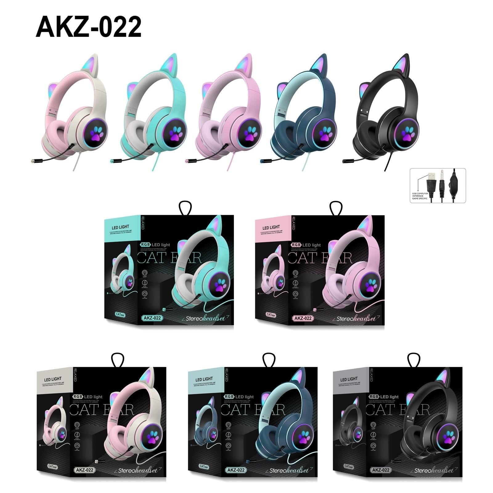 Foldable Led Headset With Mic Usb + 3.5Mm Port - Pink