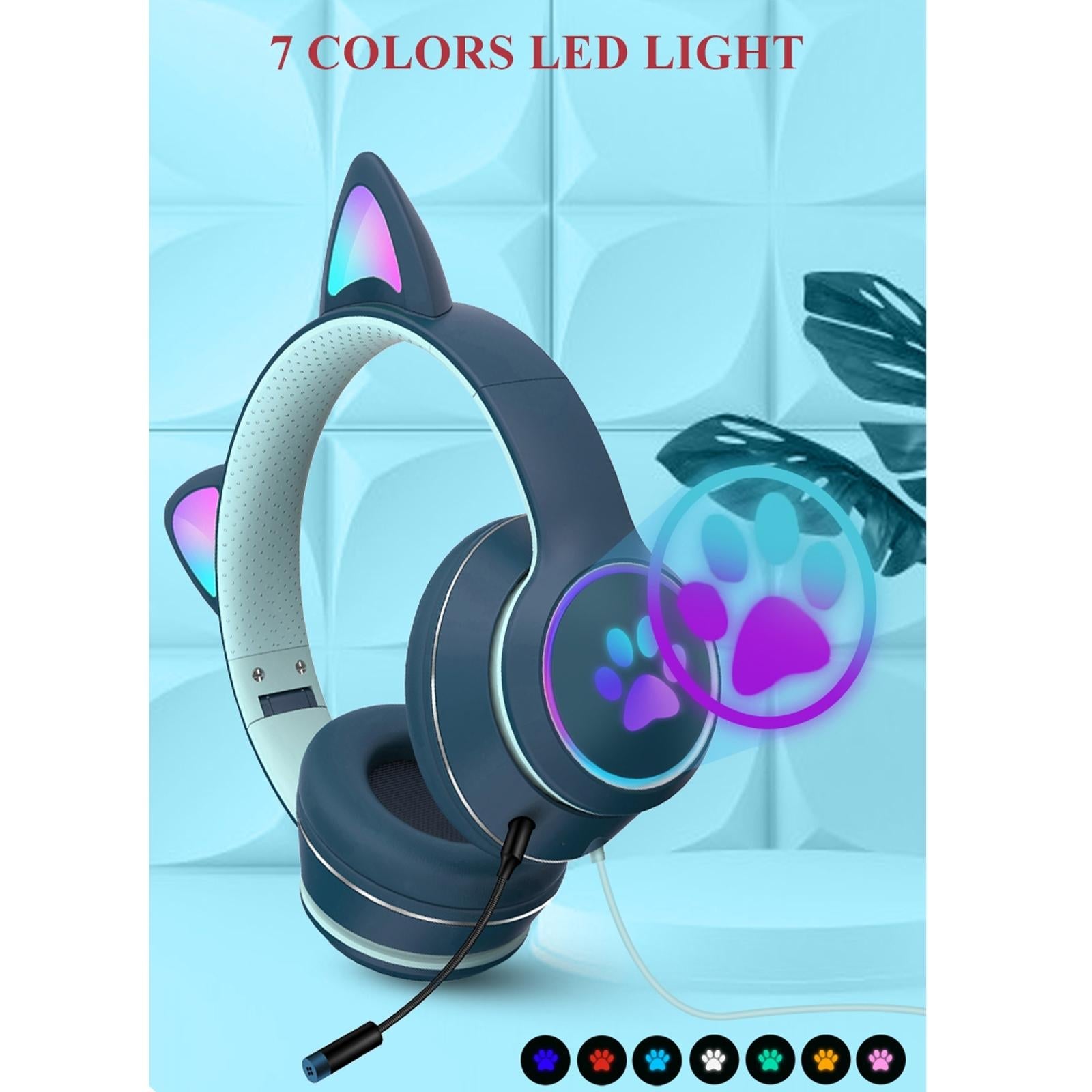Foldable Led Headset With Mic Usb + 3.5Mm Port - Pink
