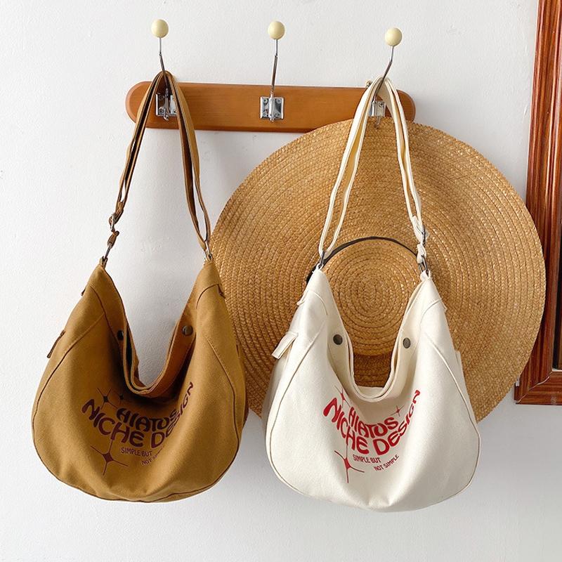 Printed Letter Canvas Tote For Women Spacious & Casual - White