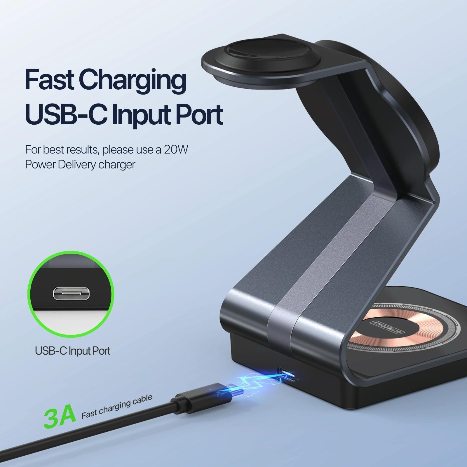 15W 3 In 1 Magnetic Wireless Charger Stand Black