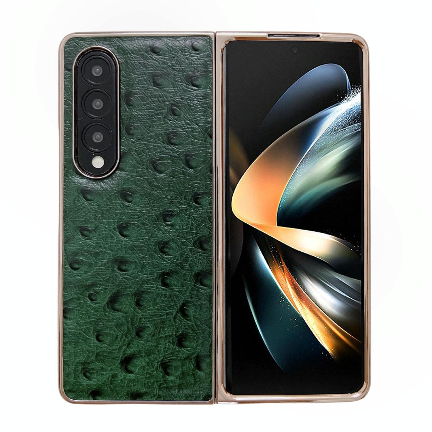 For Samsung Galaxy Z Fold4 5G Ostrich Leather Phone Case - Coffee