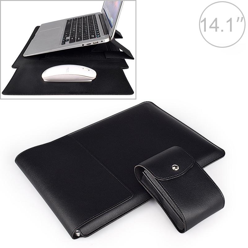 14.1 Inch Laptop Sleeve Leather Case with Small Storage Bag - Black
