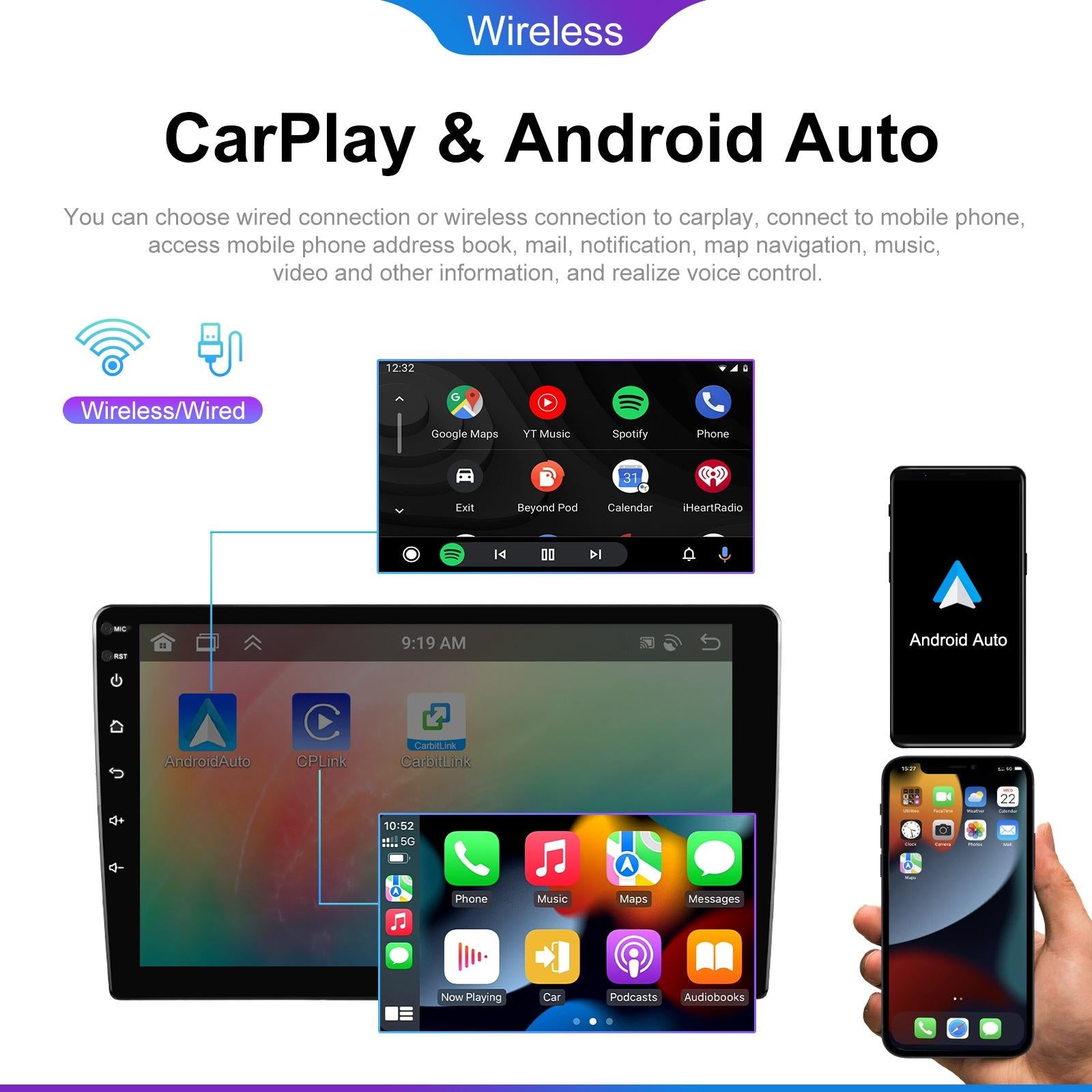 6 + 128G Android Car Bluetooth Player With Gps Navigation - Standard 10.1 Inch