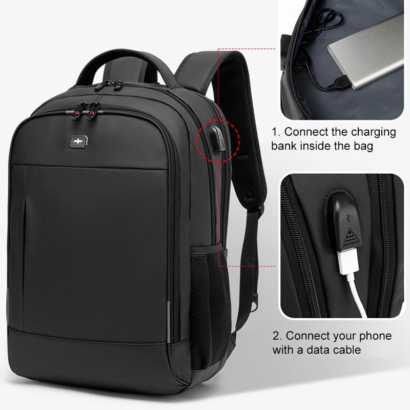 Waterproof Double Shoulder Backpack With Usb Black - 20 Inch