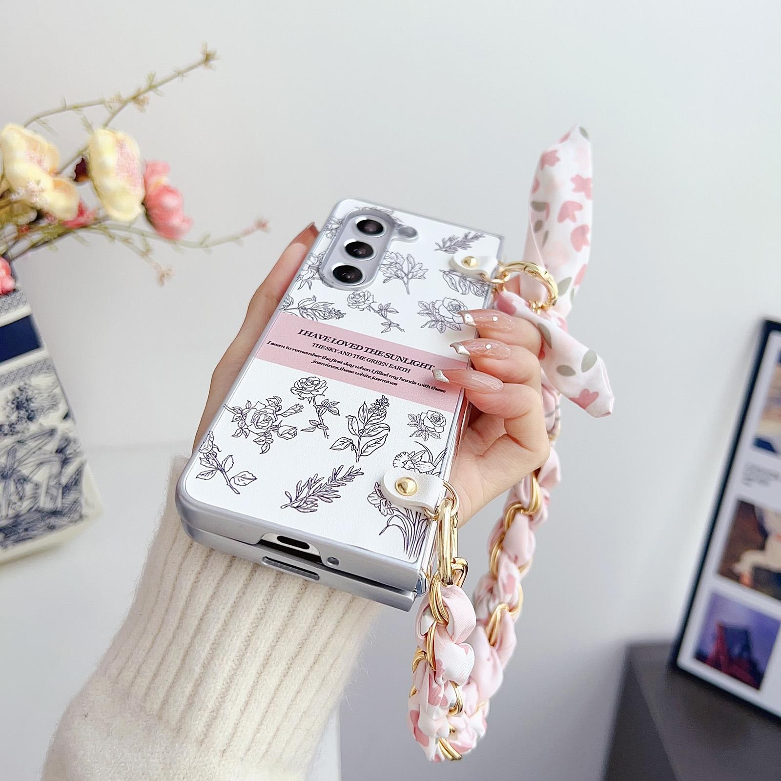 For Samsung Galaxy Z Fold4 5G Pearlescent Paint Pc Case With Diy Scarf Bracelet - Fold 4